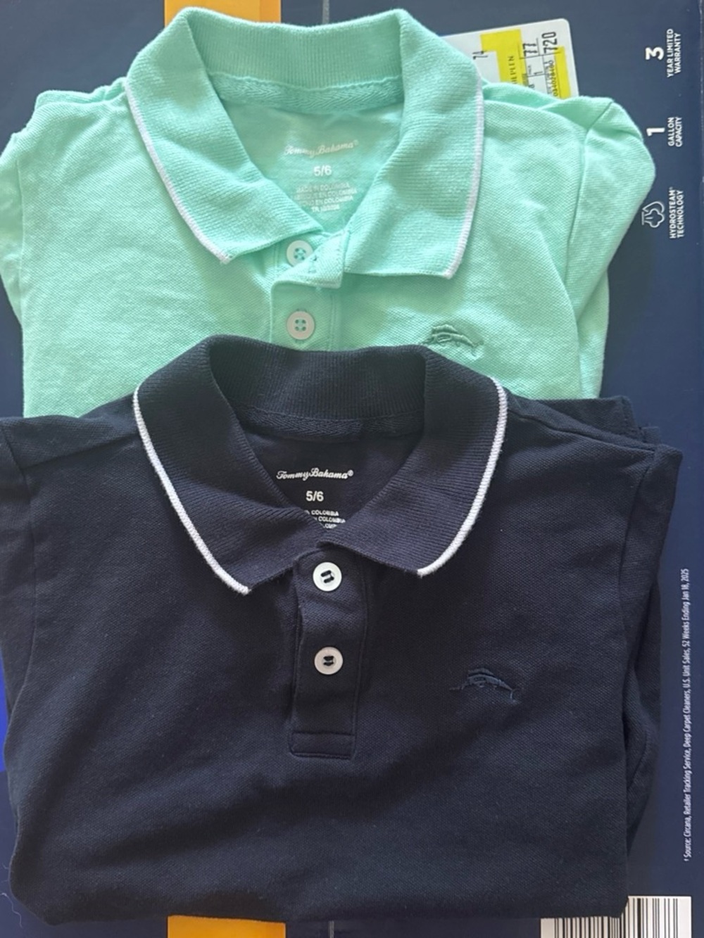 Tommy Bahama Kids Polo Shirts in Mint Green and Navy size 5/6